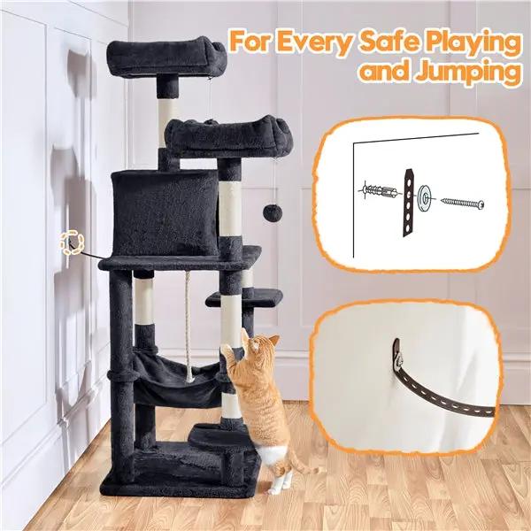 59″ Tall Multilevel Cat Tree with Condo & Plush Perch & Scratching Post – view 7