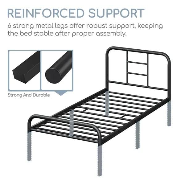 Yaheetech Strong Iron Platform Bed Single Bed Frame with High Headboard Strong Iron Platform Bed Single Bed Frame with High Headboard