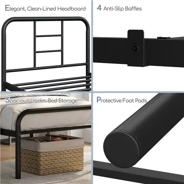 Yaheetech Strong Iron Platform Bed Single Bed Frame with High Headboard Strong Iron Platform Bed Single Bed Frame with High Headboard