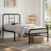 Yaheetech Strong Iron Platform Bed Single Bed Frame with High Headboard Strong Iron Platform Bed Single Bed Frame with High Headboard