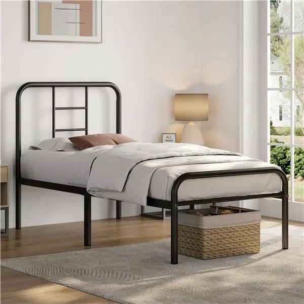 Yaheetech Strong Iron Platform Bed Single Bed Frame with High Headboard Strong Iron Platform Bed Single Bed Frame with High Headboard