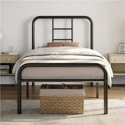 Yaheetech Strong Iron Platform Bed Single Bed Frame with High Headboard Strong Iron Platform Bed Single Bed Frame with High Headboard