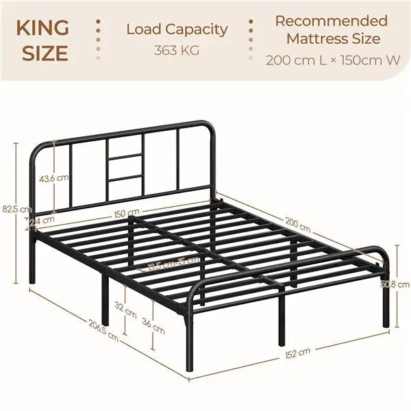 Romantic Metal-Framed Bed with High Headboard Strong Iron Platform Bed by Yaheetech