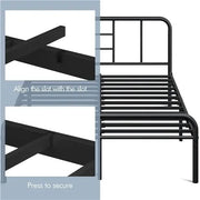 Romantic Metal-Framed Bed with High Headboard Strong Iron Platform Bed by Yaheetech