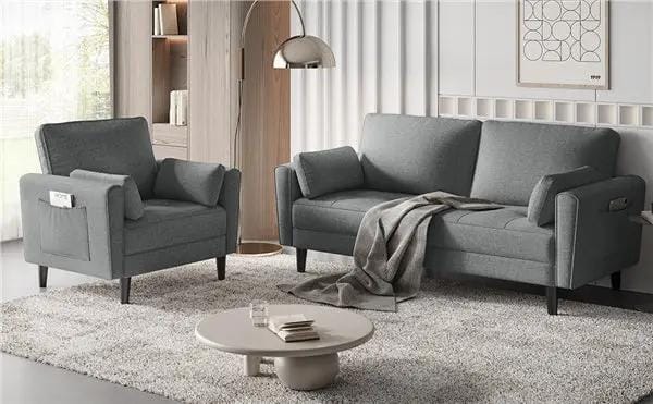 Yaheetech Fabric Upholstered 2-Seater Sofa and Oversized Armchair Set Fabric Upholstered 2-Seater Sofa and Oversized Armchair Set