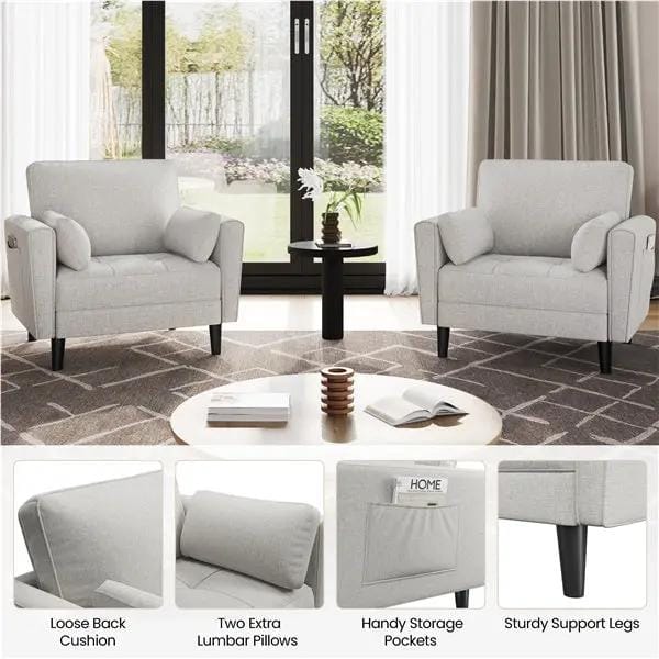 Yaheetech 2-Seater Sofa and Oversized Armchair Set Fabric Upholstered Couch 2-Seater Sofa and Oversized Armchair Set Fabric Upholstered Couch