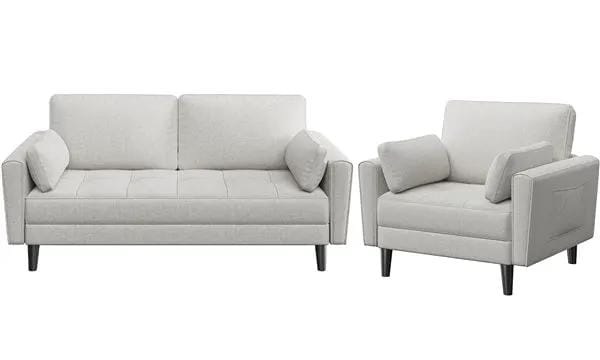 Yaheetech 2-Seater Sofa and Oversized Armchair Set Fabric Upholstered Couch 2-Seater Sofa and Oversized Armchair Set Fabric Upholstered Couch