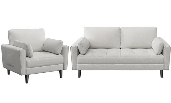 Yaheetech 2-Seater Sofa and Oversized Armchair Set Fabric Upholstered Couch 2-Seater Sofa and Oversized Armchair Set Fabric Upholstered Couch