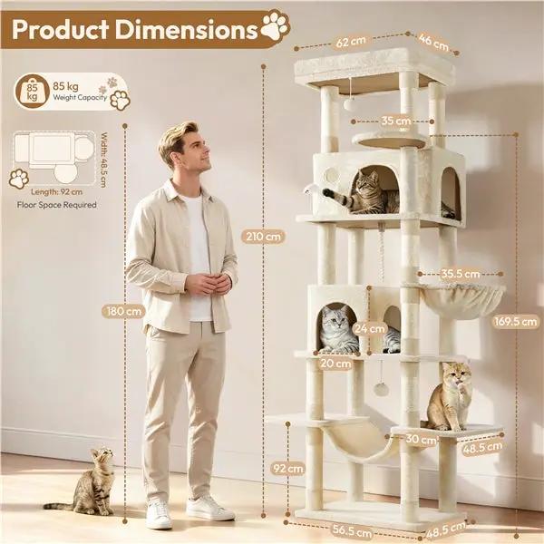 Yaheetech 210cm Multi-Level Cat Tree Cat Tower with 9 Sisal Scratching Posts 210cm Multi-Level Cat Tree Cat Tower with 9 Sisal Scratching Posts