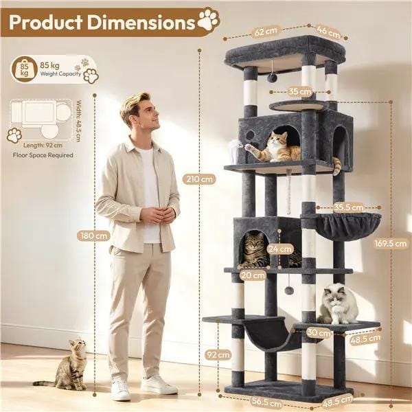 Yaheetech 210cm High-Rise Multi-Level Cat Tree Cat Towerwith 9 Sisal Scratching Posts 210cm High-Rise Multi-Level Cat Tree Cat Towerwith 9 Sisal Scratching Posts