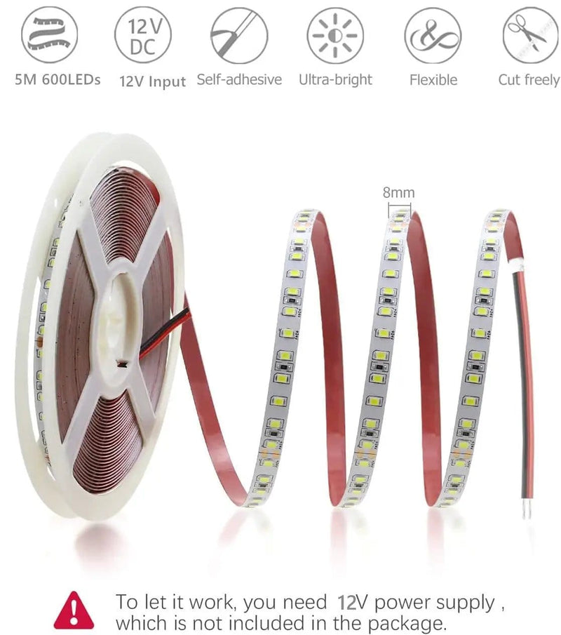 salelink.co.nz Unbranded 2835 12V 5M LED Strip Light Cool White 600LED 2835 12V LED Strip Light 5M Cool White 600LEDs