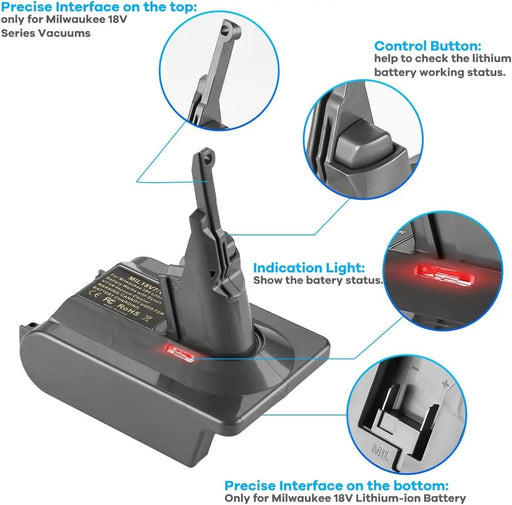 Milwaukee M18 18V Battery Converter Adapter to Dyson V7 V8 Battery – view 2