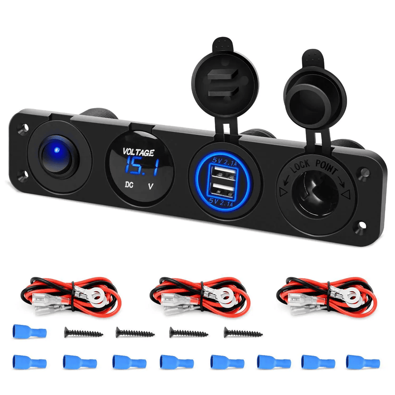 4 in 1 Charger Outlet Socket Panel QC Dua 12V USB Power Outlet Car Switch – view 1