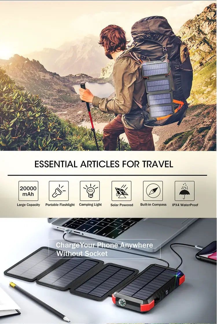 salelink.co.nz Unbranded 20000mAh Solar Charger Power Bank 20000mAh Solar Power Bank PD 18W Outdoor Charger
