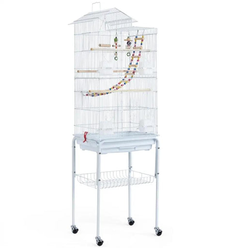 Rolling Metal Bird Cage with Detachable Stand Toys Included – view 1