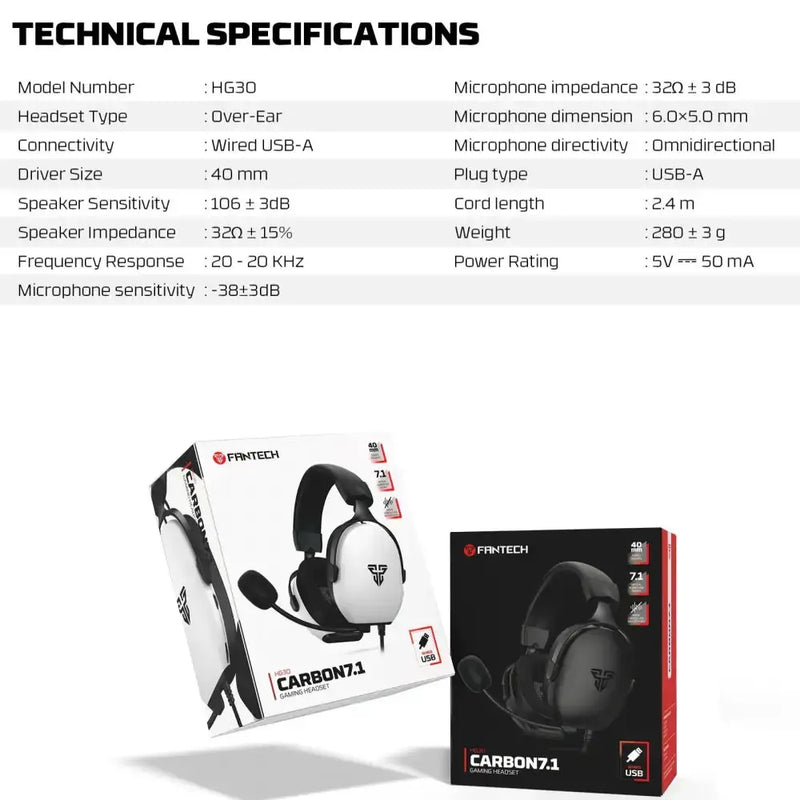 7.1 Wired Gaming Headset 40mm with Mic (available in Black & White) – view 7