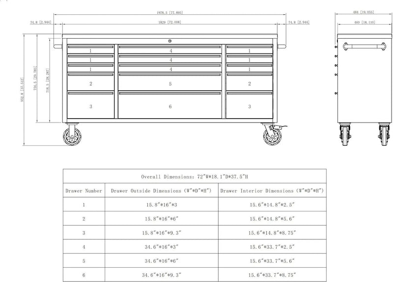 Kiwi Grab Kiwi Grab 72 Inch 15 Drawers black Tool Chest workbench 72 Inch 15 Drawers black Tool Chest workbench