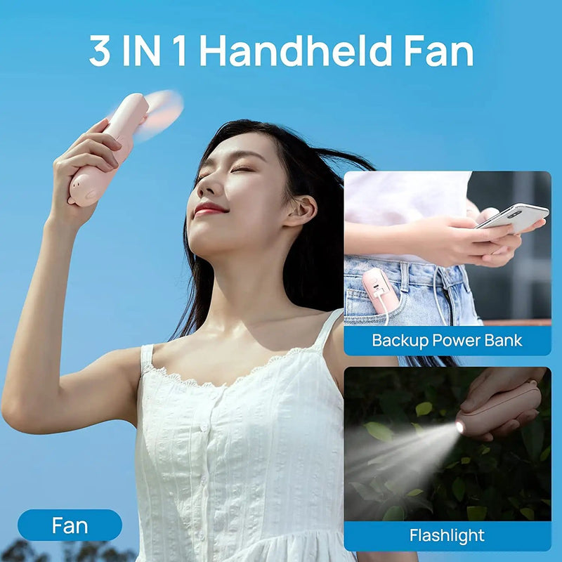 Handheld Mini Fan Portable USB Pocket Fan with Power Bank, Flashlight – view 6