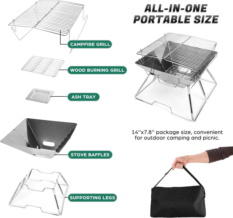 Folding BBQ Campfire Grill Barbeque Portable Camping Grill – view 3