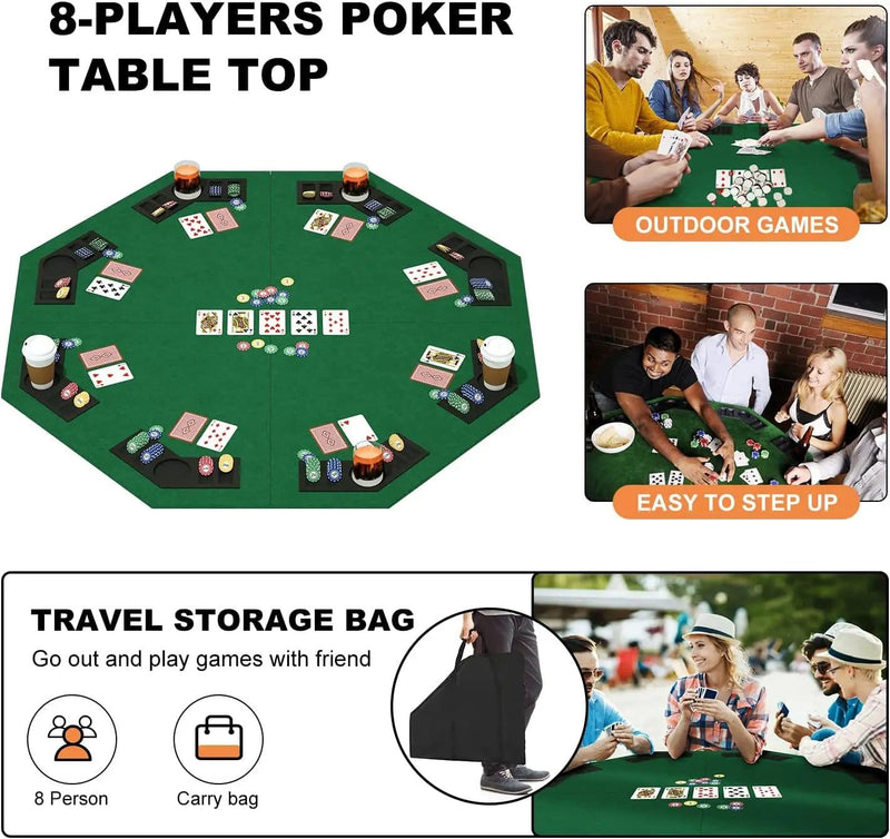 48 Inch Foldable Poker Table Top for 8 Players Chips Tray & Cup Holders Texas – view 4