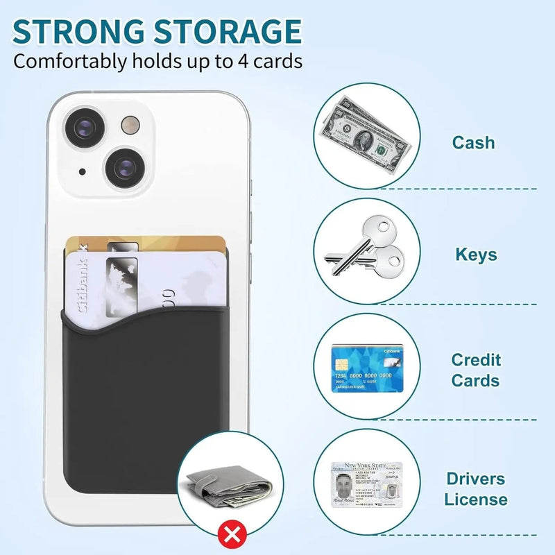 Black Silicone Credit Card Holder Pocket Case Sticker Phone – view 5