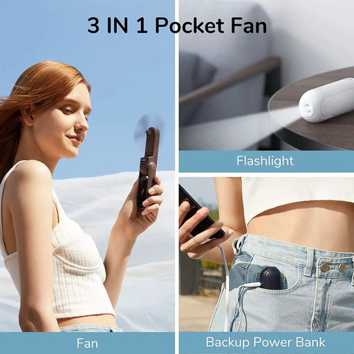 Handheld Mini Fan Portable USB Pocket Fan with Power Bank, Flashlight – view 2