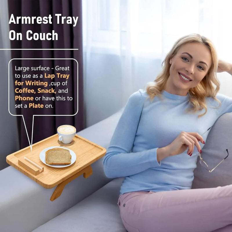 Bamboo Sofa Couch Clip on Side Table Arm Tray – view 3
