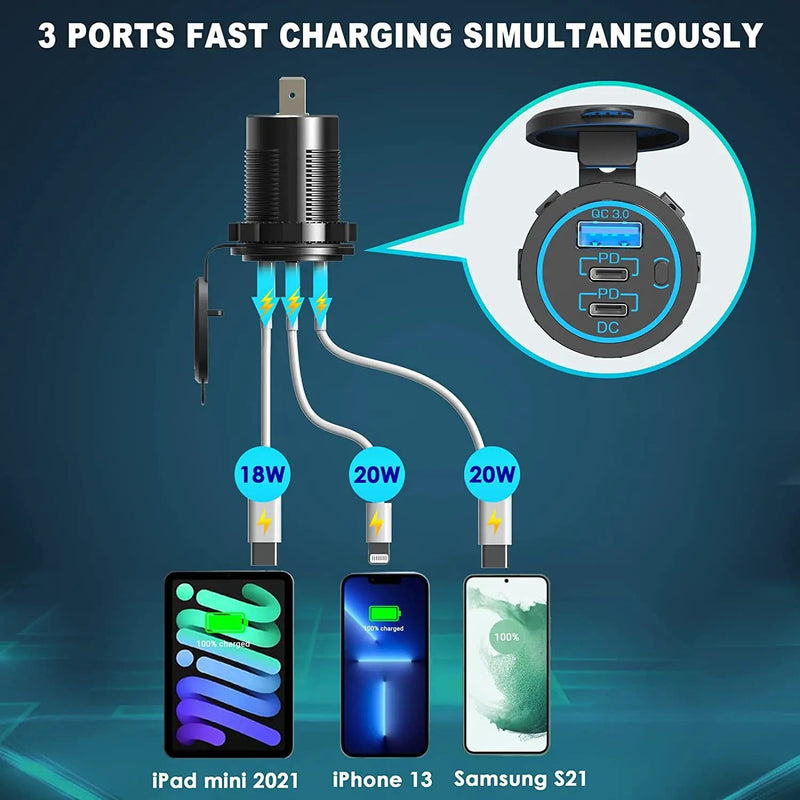 12V USB Outlet Type C Car Charger Socket Fast Charging – view 5