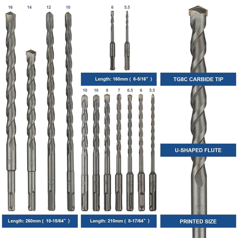Rotary Hammer Drill Bits Set & Chisels Concrete Masonry Hole Tool 17pcs – view 3