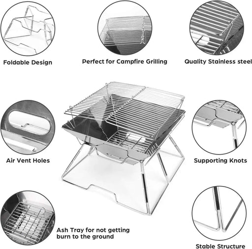 Folding BBQ Campfire Grill Barbeque Portable Camping Grill – view 2