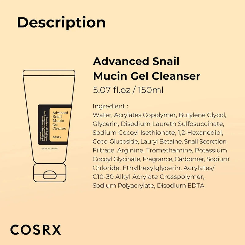 Poppy Gifts Skin Care COSRX Advanced Snail Mucin Gel Cleanser 150ml COSRX Advanced Snail Mucin Gel Cleanser 150ml