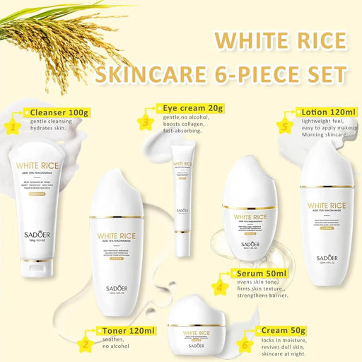 Poppy Gifts Skin Care SADOER Rice Niacinamide Skincare Set - 6 Piece Firming Skincare Kit SADOER Rice Niacinamide Skincare Set - 6 Piece Firming Skincare Kit