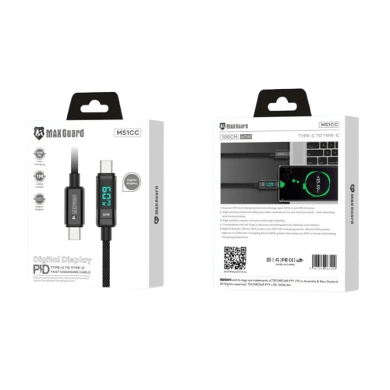 9eight5 Accessories Maxguard 1m 60W Type-C to C Cable M51CC MaxGuard 1m 60W Type C to Type C Cable PD Display