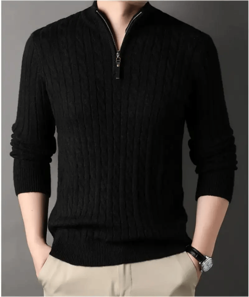 China Dropship Sweater Men's Solid Color Half Zip Thick Sweater Warm Knit Pullover Men's Solid Color Half Zip Thick Knit Sweater
