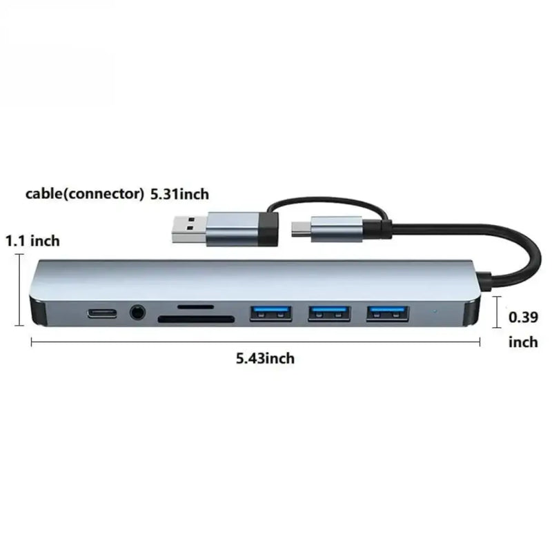 Habicare 9eight5 8-in-1 Hub with Card Reader & Audio 8-in-1 Hub with Card Reader & Audio