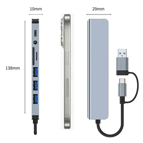 Habicare 9eight5 8-in-1 Hub with Card Reader & Audio 8-in-1 Hub with Card Reader & Audio