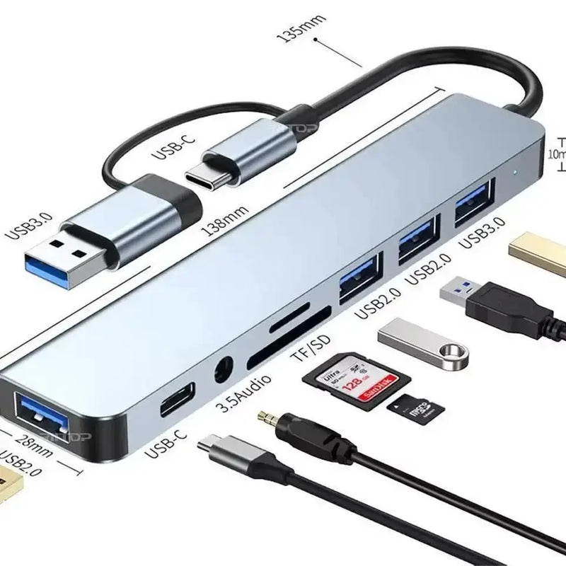 Habicare 9eight5 8-in-1 Hub with Card Reader & Audio 8-in-1 Hub with Card Reader & Audio