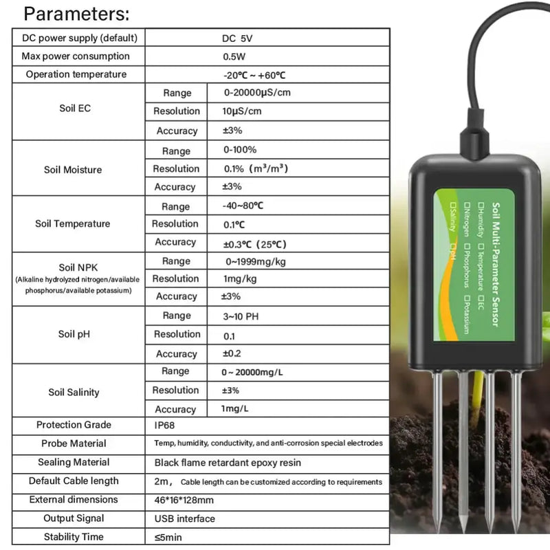 8-in-1 Soil Sensor for pH, EC, Moisture, Temp & NPK Testing – view 11