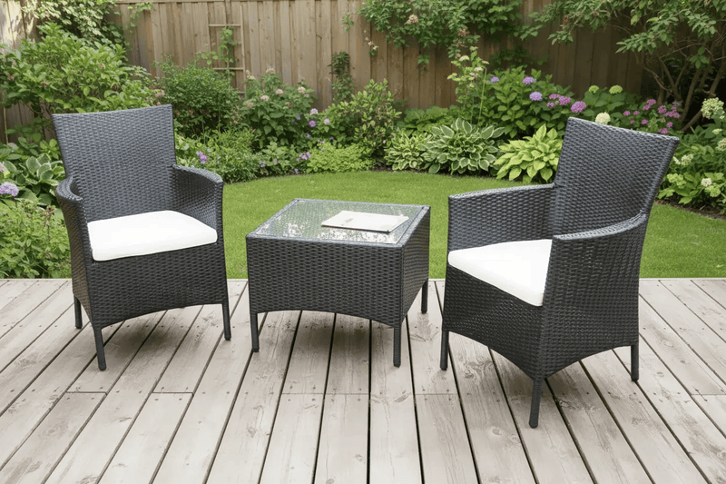 Black 3PC Set PE/PVC Rattan Patio Chairs & Side Table 3PC Set – view 1