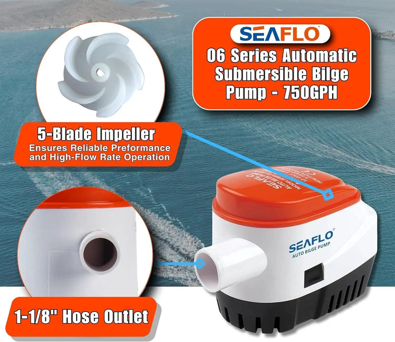 12V 1100GPH Seaflo Automatic Submersible Bilge Pump – view 6