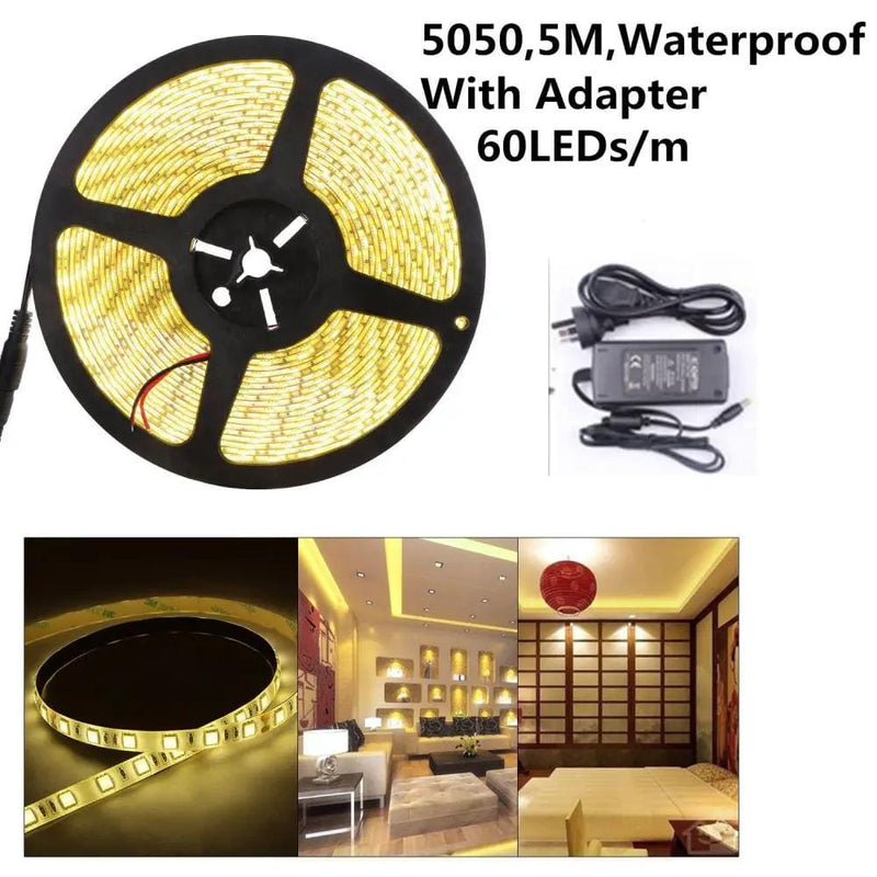 5M Warm White 5050 12V Led Strip Light with Power Adapter – view 2