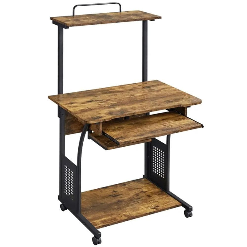 3-Tier Rolling Computer Desk Study Table with Printer Shelf – view 1