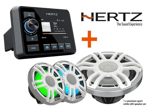 Hertz Marine HMR20 Head Unit with HMX 6.5in White Premium Sport LED Speakers – view 1
