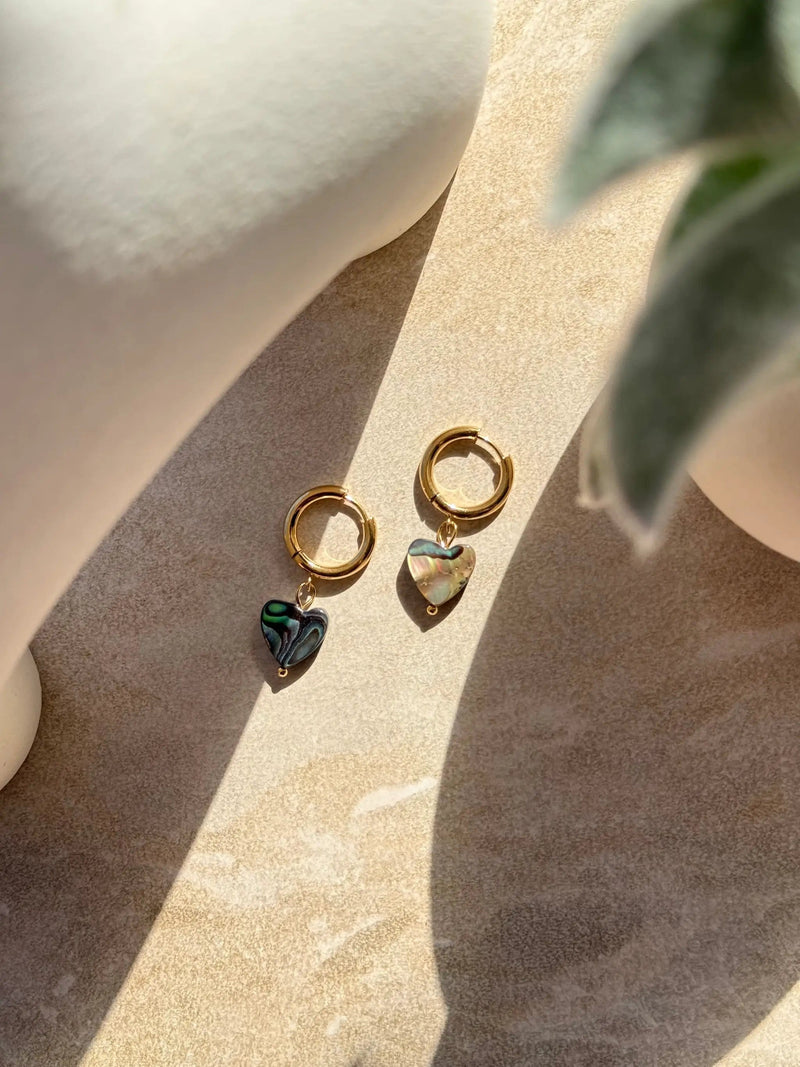 Tahana Jewellery Huggies Pāua Gold Heart Huggies Pāua Gold Heart Huggies
