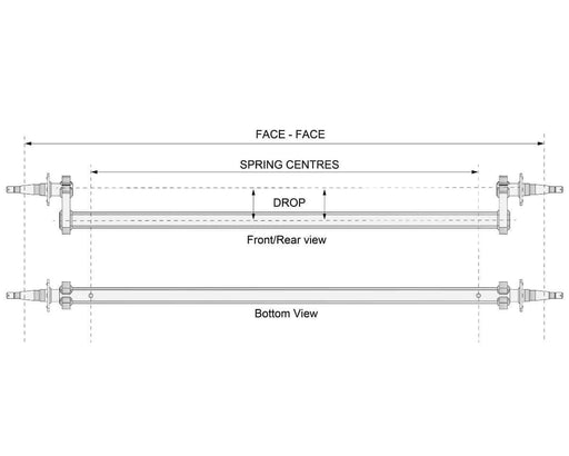 Drop Beam Axle Non Braked 1750kg Bare Metal Trojan Low Profile Ground Clearance for Light Commercial Trailers – view 2