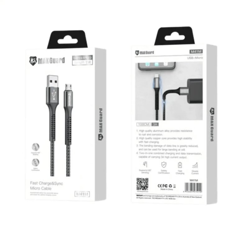 9eight5 Accessories Maxguard 1m USB-A to Micro cable M41M Maxguard 1m Braided USB A to Micro USB Cable M41M