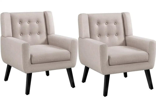 Yaheetech Set of 2 Button Tufted Armchairs with Solid Wood Legs Set of 2 Button Tufted Armchairs with Solid Wood Legs