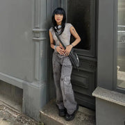 Street Retro Low Rise Denim Cargo Pants – view 4