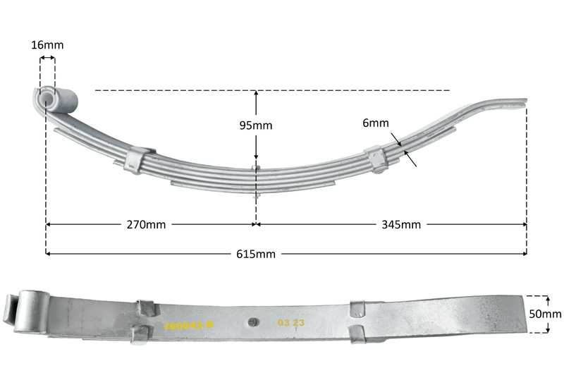Trojan Multi Leaf Spring Kit Short Series 50mm 1250kg DACROMET Coated For Single Axle Trailers – view 2