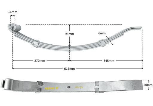 Trojan 4-Leaf Low Slipper Spring 1000kg Per Pair 50mm Wide Dacromet Coated for Heavy Duty Trailers Smooth Ride – view 2